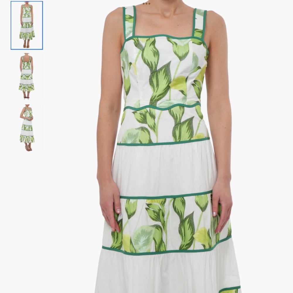 Adelyn Rae Floral Colorblock Tiered Cotton Midi Dress, size L, $189
